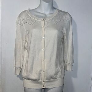 MAK SWEATER White Button up 3/4 Sleeve Cradigan-S